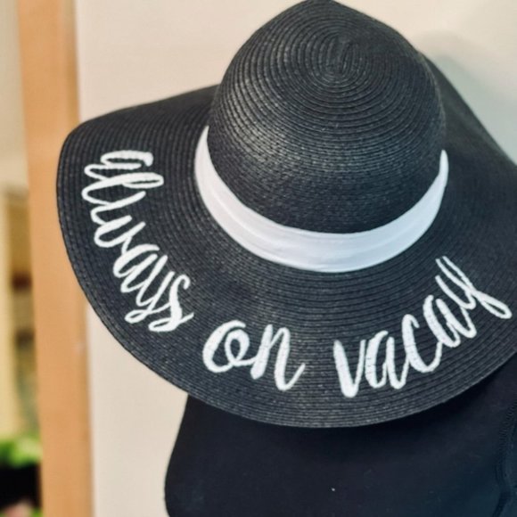 Apricot Lane Floppy Sun Hat Always On Vacay Embroidered Black ONE SIZE NWOT - Picture 7 of 8